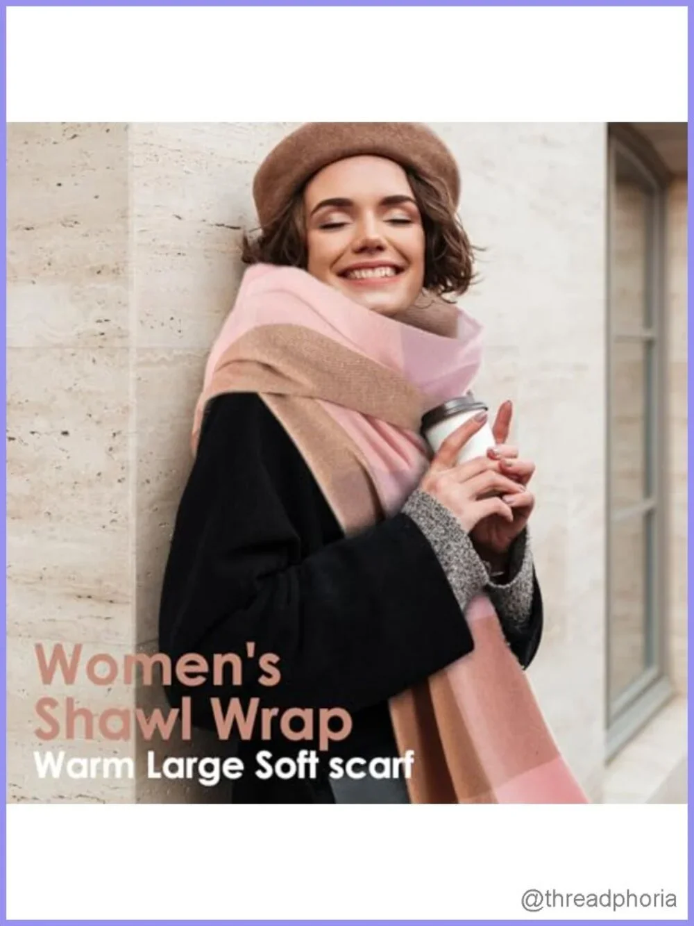 Women's Warm Plaid Scarf Thick Knit Shawl Winter Wrap